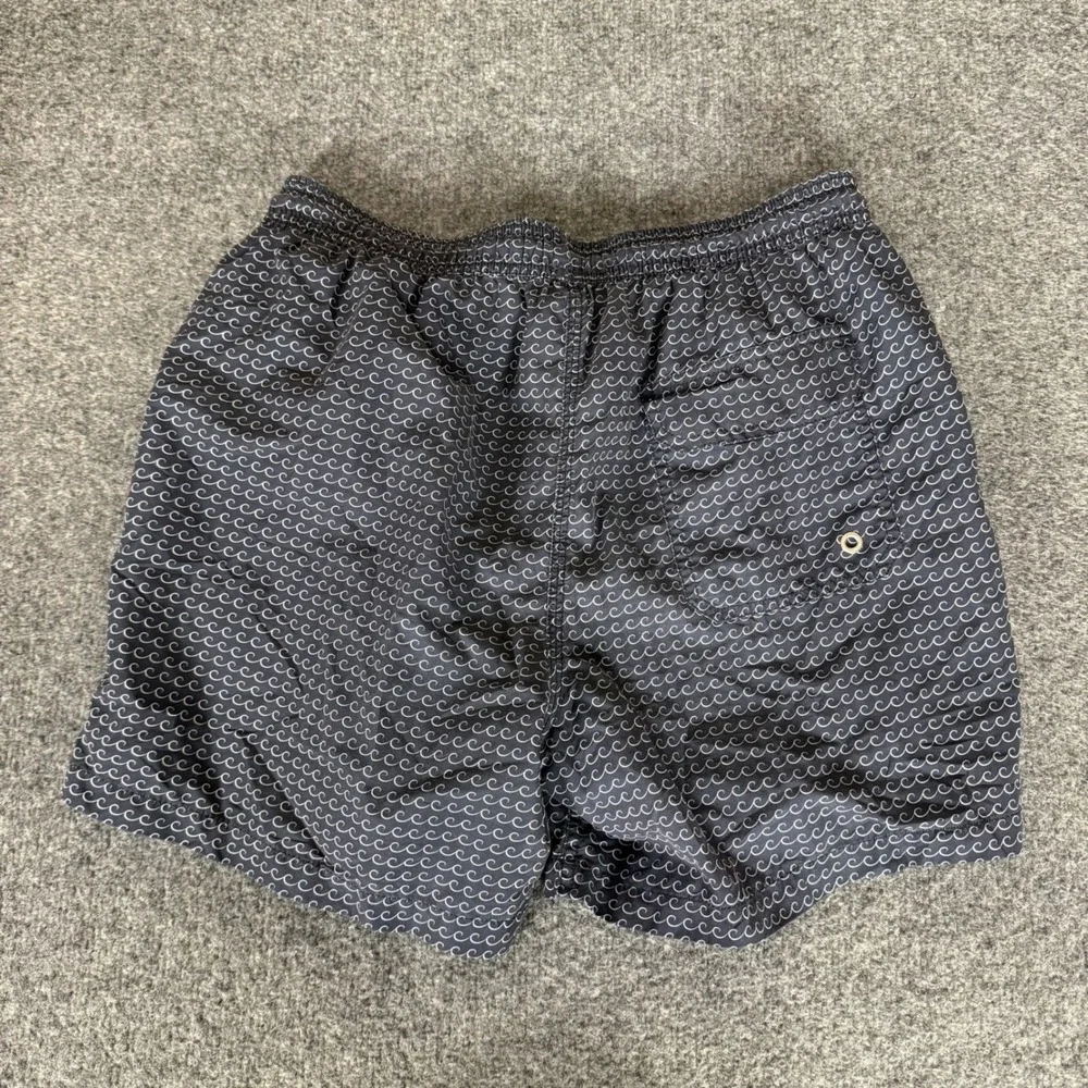 Barbour Mens Small Navy Blue Wave Print Swim Trunks Shorts Mesh Lined Beach